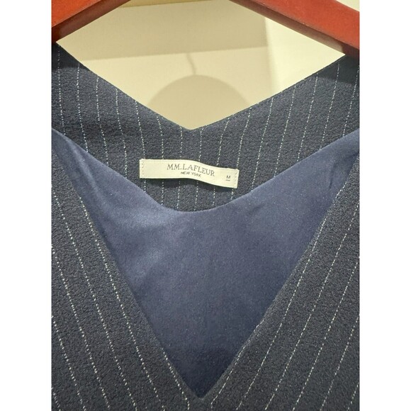 MM Lafleur Womens M Navy Townsend Stripe Top Fabric Sharp V Neck Relaxed Fit Cap - Picture 3 of 5